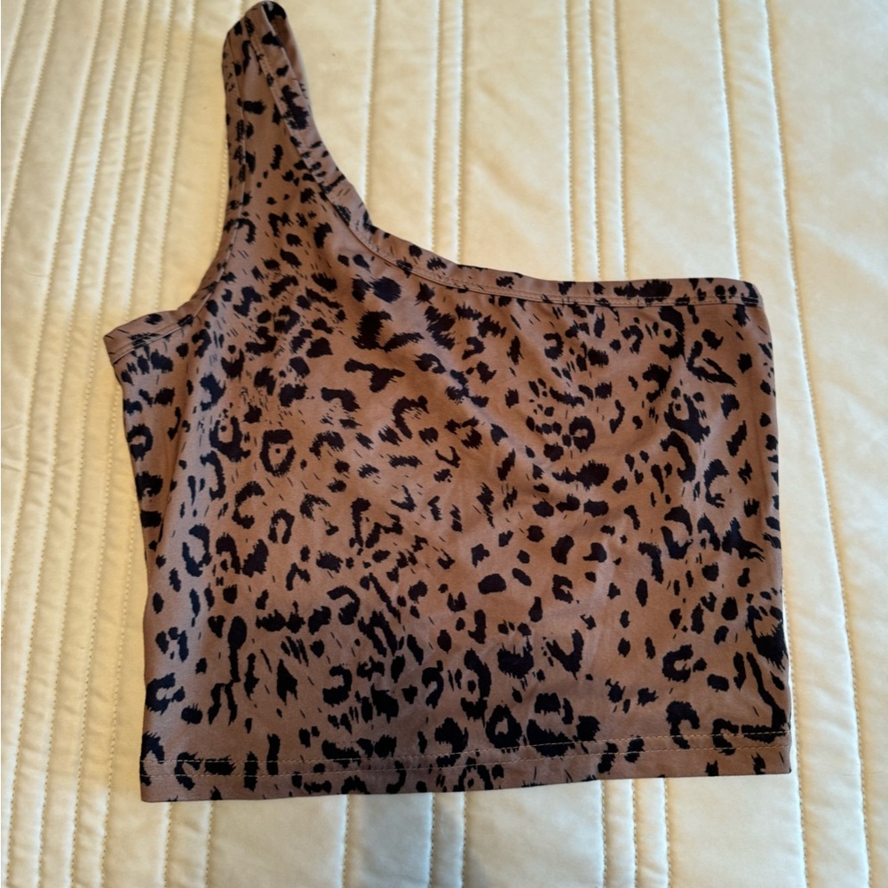 One Sleeve, Cropped Cheetah Tank Top